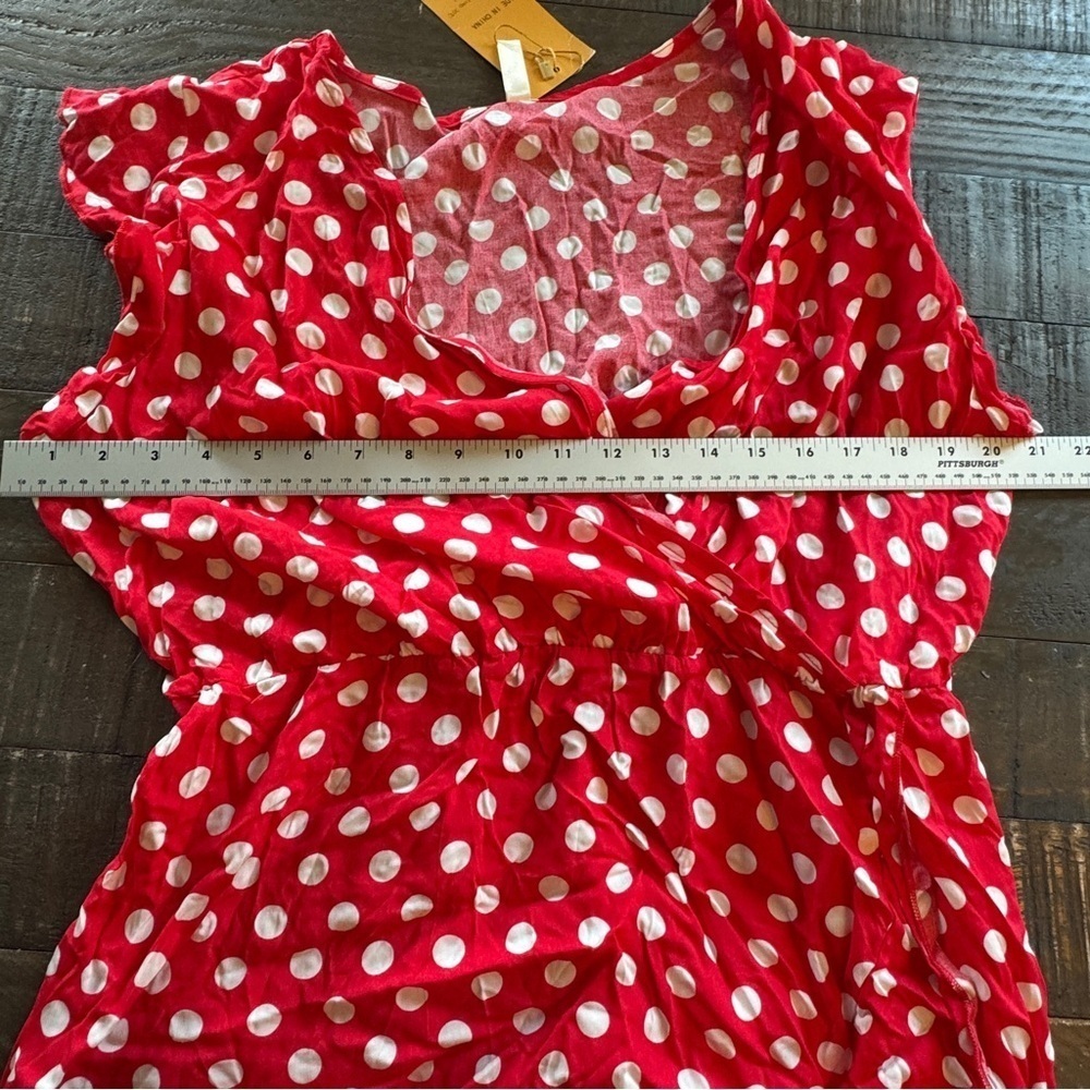 GRECERELLE Women’s V-Neck Wrap Maxi Dress 2XL Red & White Polka Dot Boho NWT - Picture 3 of 14